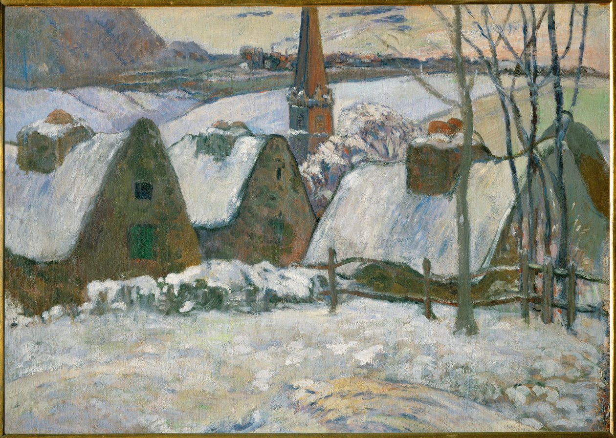 Bretonsk landsby under snøen (olje på lerret) av Paul Gauguin