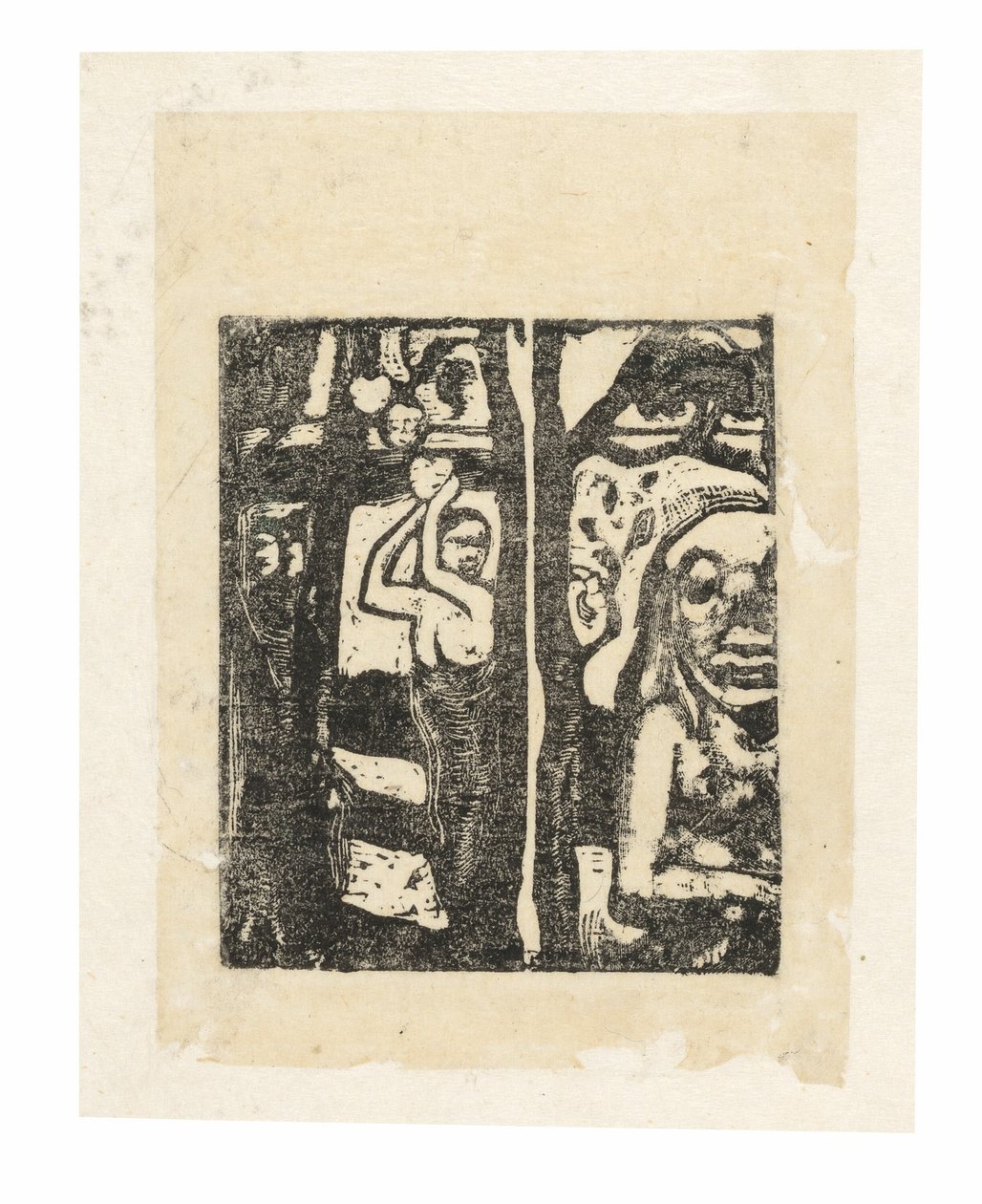 Kvinne plukker frukt og Oviri av Paul Gauguin