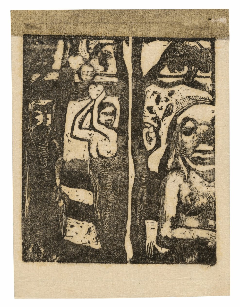 Kvinne plukker frukt og Oviri av Paul Gauguin