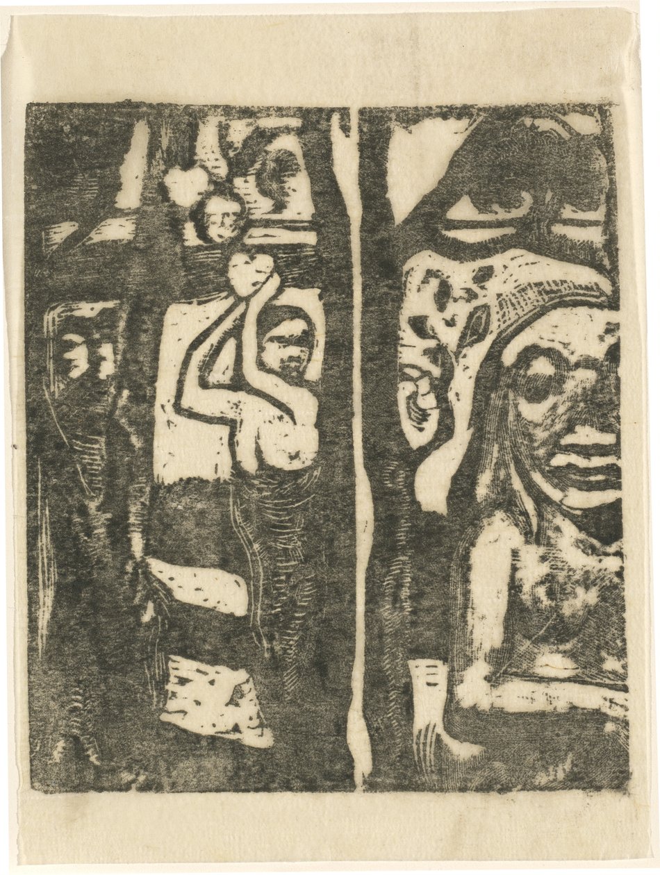 Kvinne plukker frukt og villmannen av Paul Gauguin