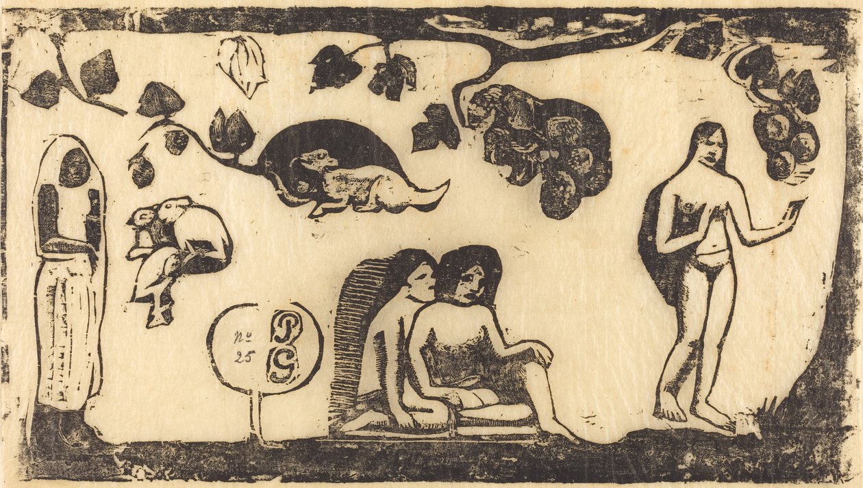 Kvinner, dyr og løvverk Kvinner, dyr og løvverk, i eller etter 1895. av Paul Gauguin
