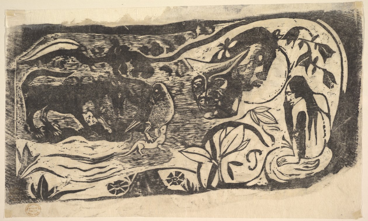 Tresnitt med hornhode, 1898-99. av Paul Gauguin