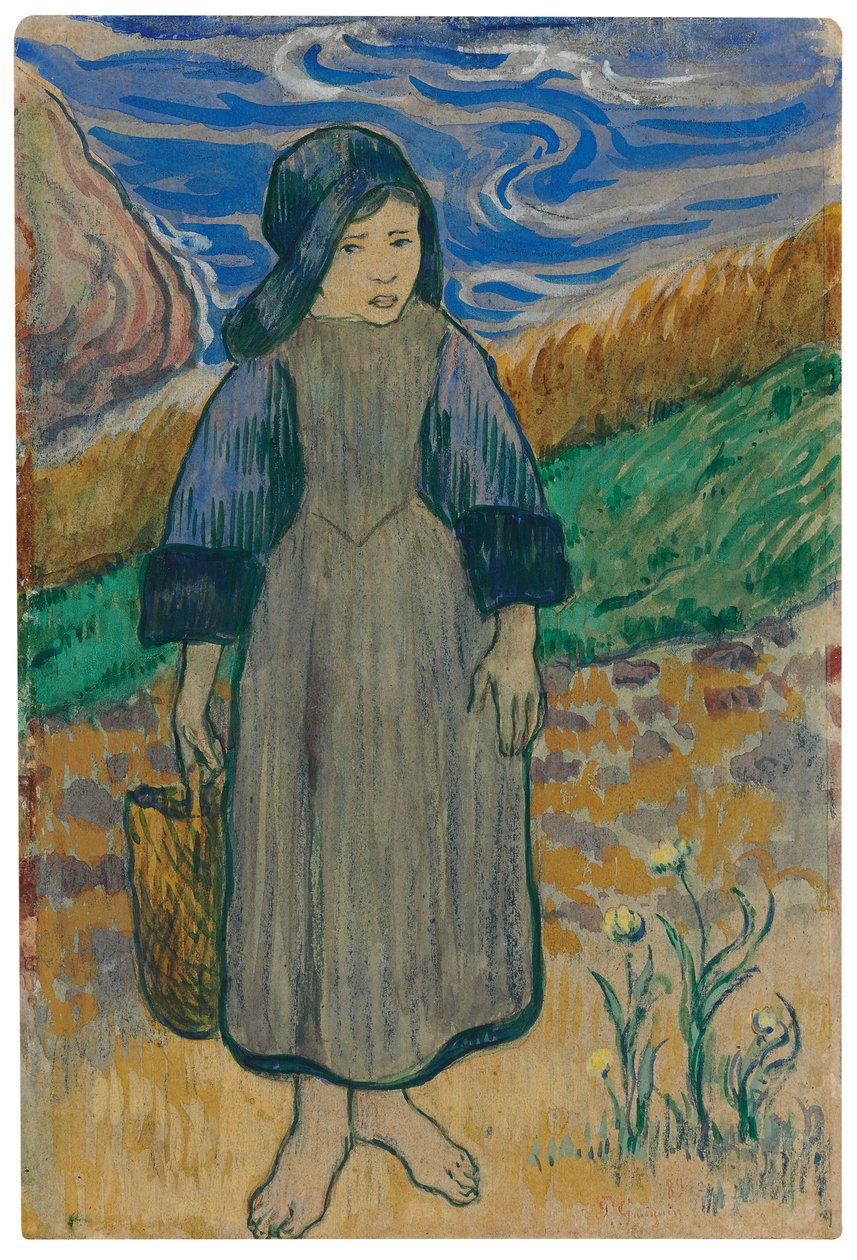 Ung bretonsk jente ved havet; Ung bretonsk jente ved sjøen, 1889 av Paul Gauguin
