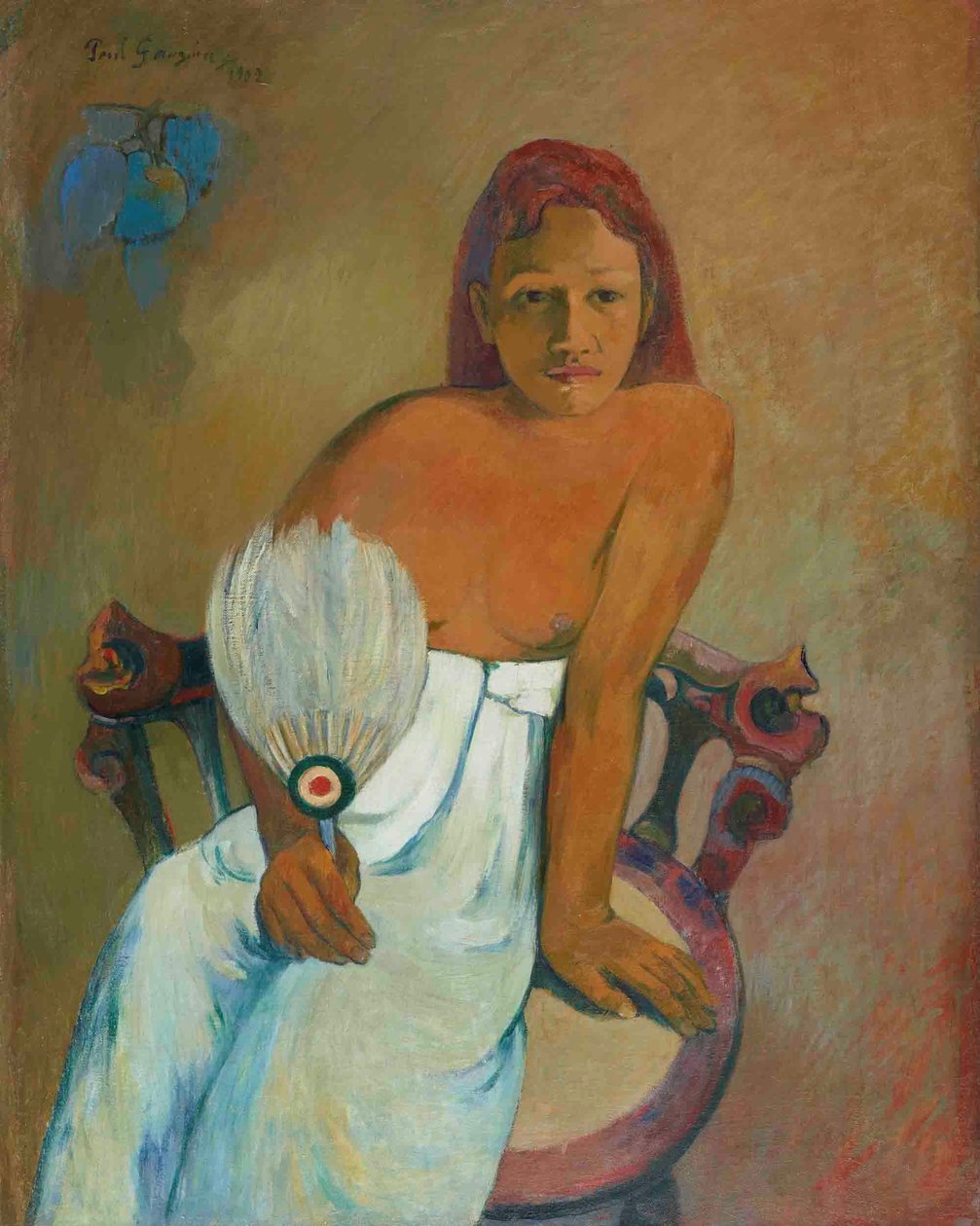 Ung pike med vifte av Paul Gauguin