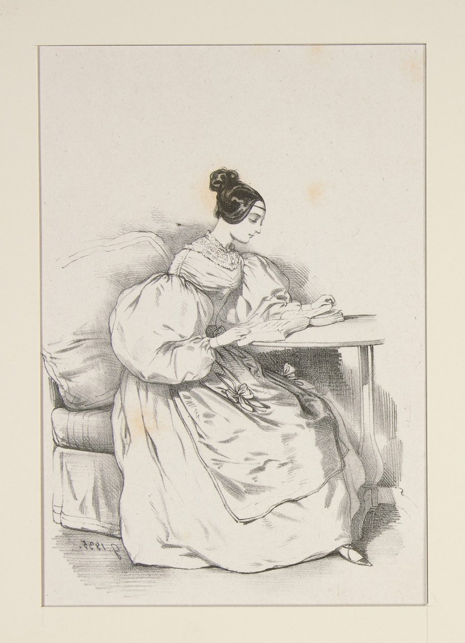 HJEMME. (September 1835) Kjole i skotsk batist,... av Paul Gavarni