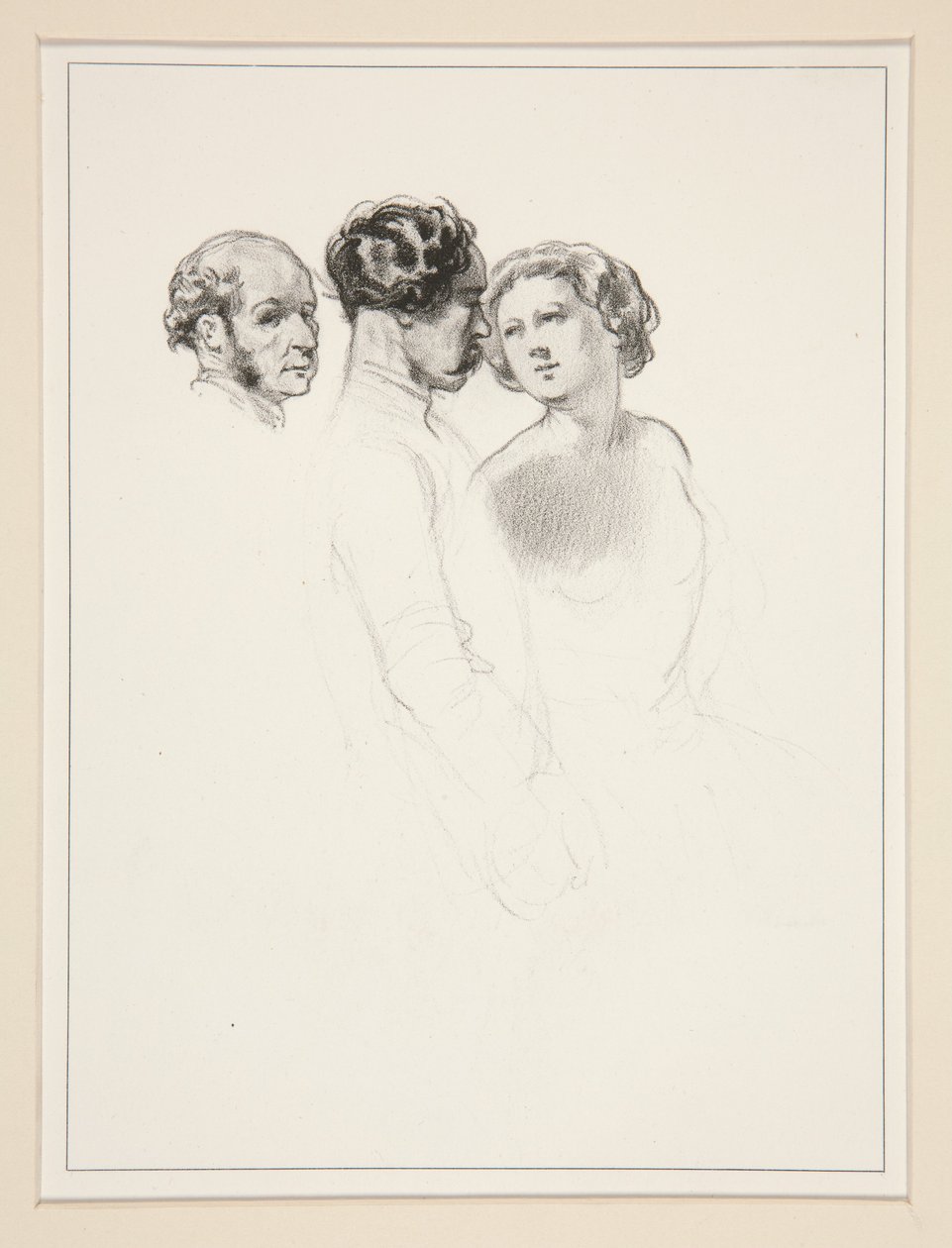 Figurstudie; gruppe med tre figurer av Paul Gavarni