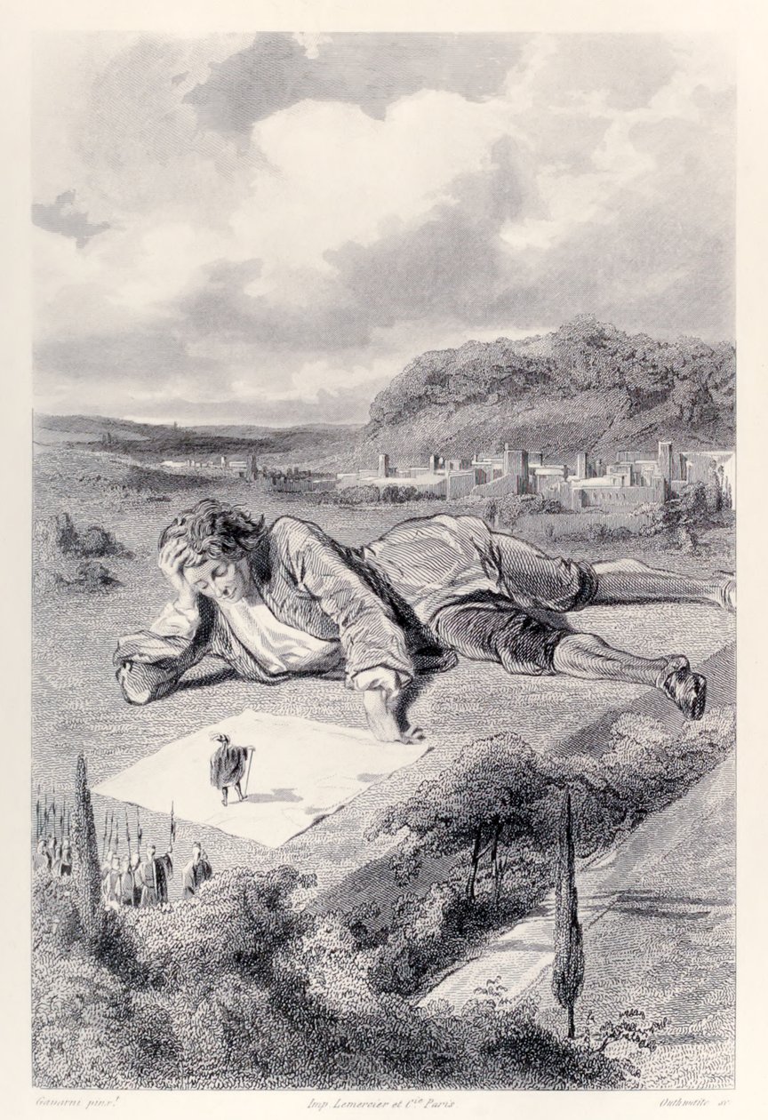 Gulliver har et publikum med Emperor of Lilliput, fra den franske utgaven av Gullivers Travels av Jonathan Swift av Paul Gavarni
