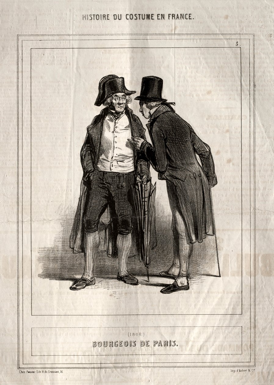 Historie om kostyme i Frankrike: Bourgeois of Paris, 1843. av Paul Gavarni