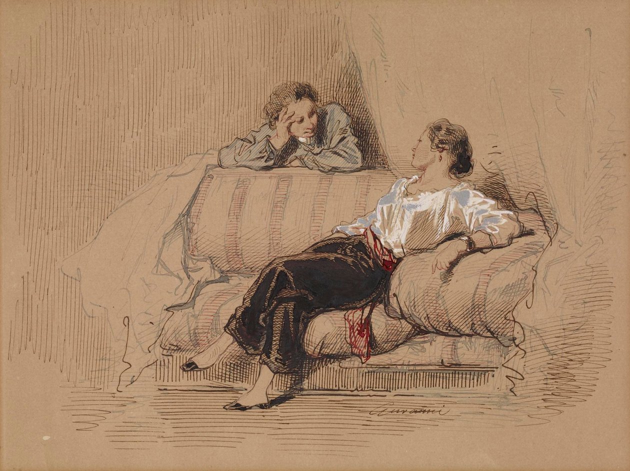 Dame på en sofa av Paul Gavarni