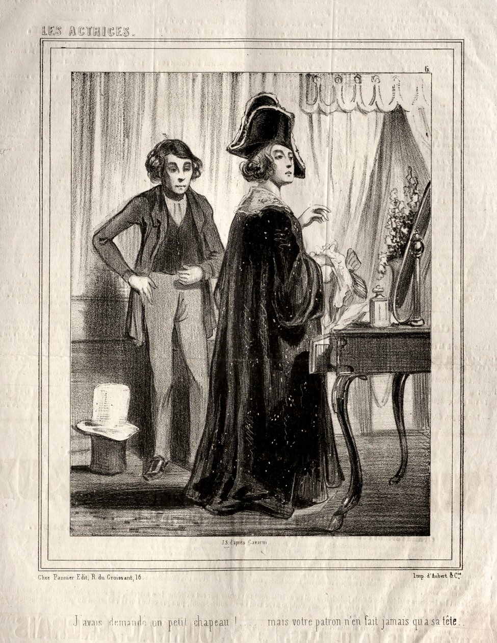 Skuespillerinnene: Jeg hadde bedt om en liten hatt!, 1843. av Paul Gavarni