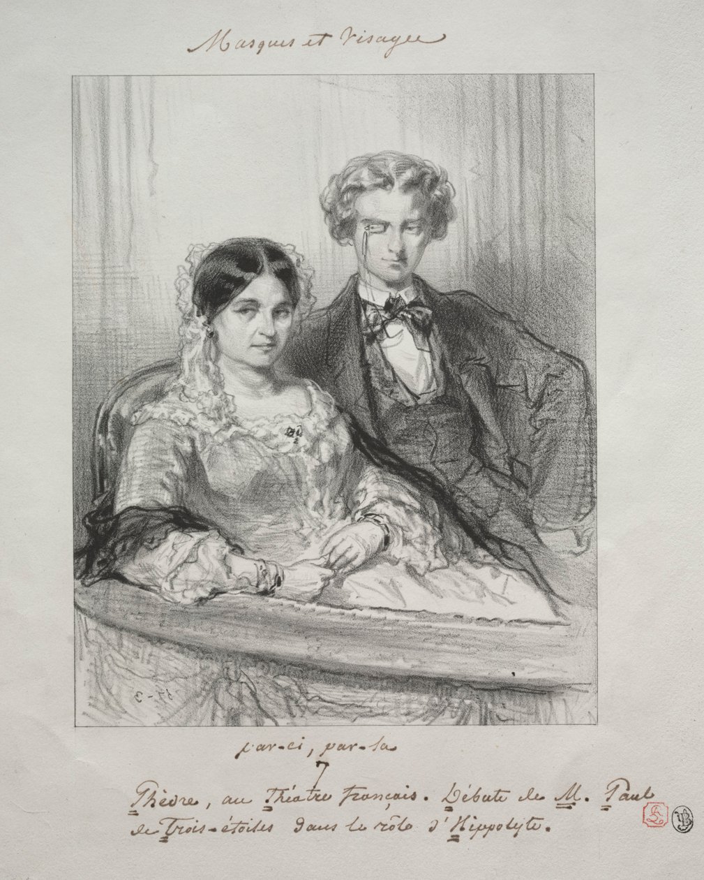 Masker og ansikter: Paric, par-la: Phèdre ved Théâtre-Francais..., 1857-1858. av Paul Gavarni