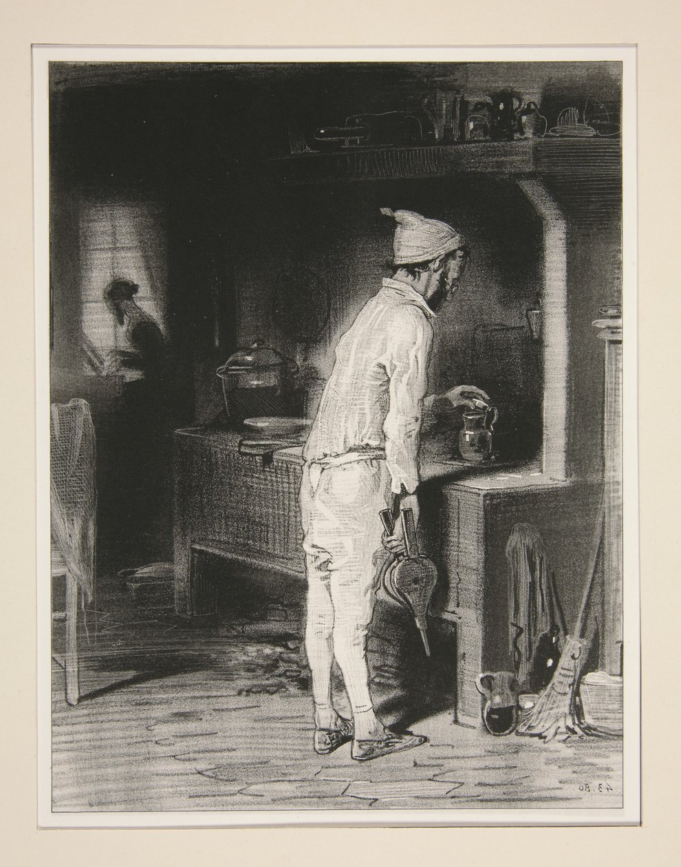 Monsieur på kjøkkenet, Madame ved pianoet. av Paul Gavarni