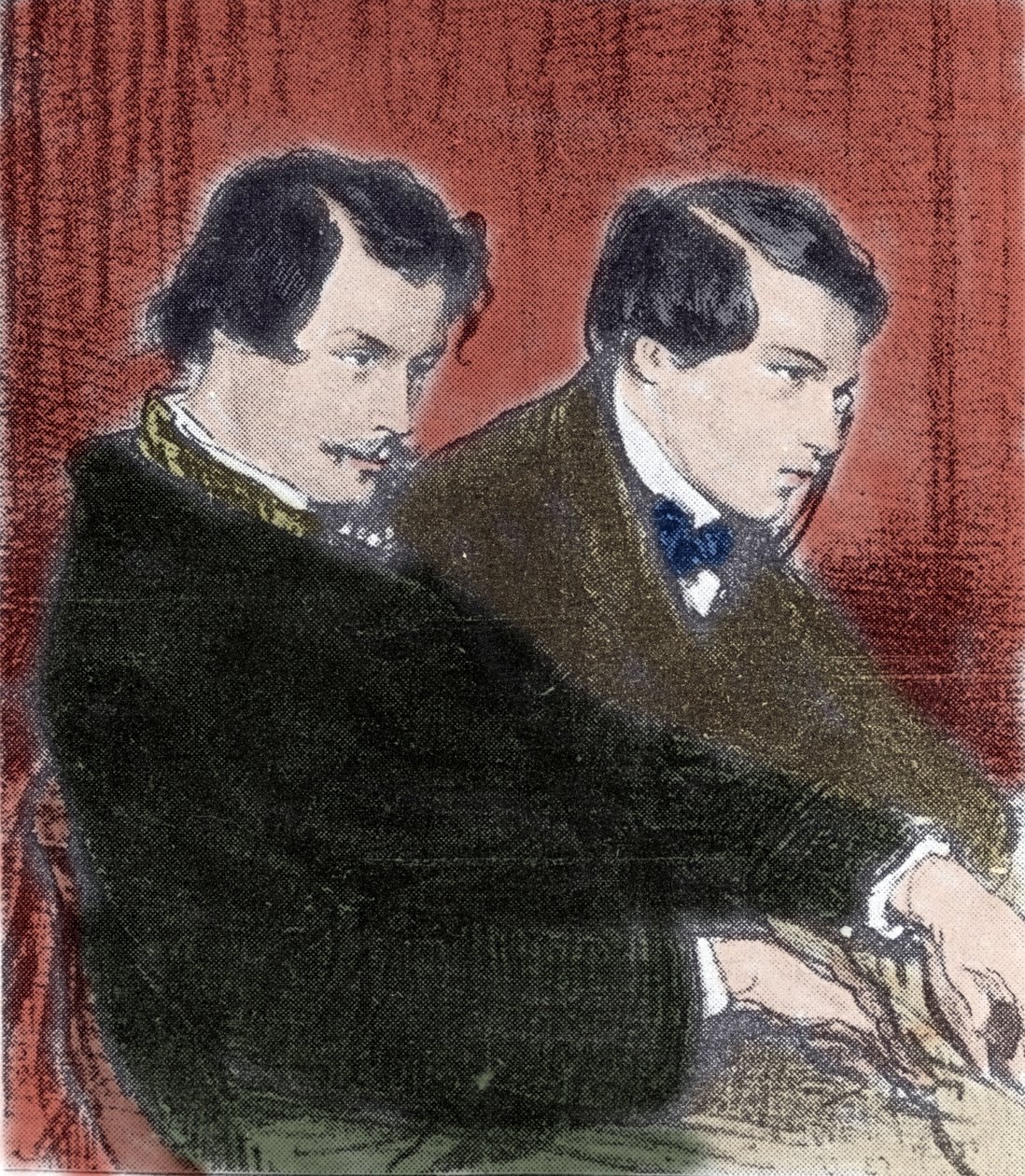 Portrett av Edmond Goncourt (1822-1896) og Jules Goncourt (1830-1870) brødreforfattere. Tegning av Paul Gavarni (1804-1866) 1800-tallet av Paul Gavarni