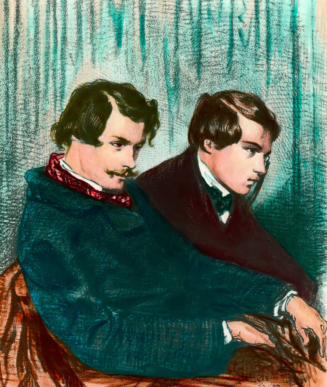 Portrett av Edmond Goncourt (1822-1896) og Jules Goncourt (1830-1870) brødreforfattere. Tegning av Paul Gavarni (1804-1866) av Paul Gavarni