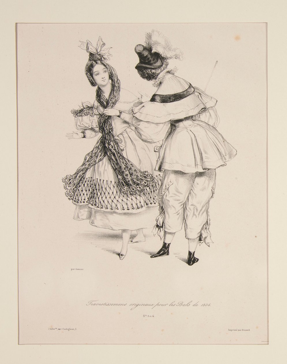 ORIGINAL TRAVESTISSEMENS (sic) for ballene fra 1834. Nr. 3 og 4. av Paul Gavarni