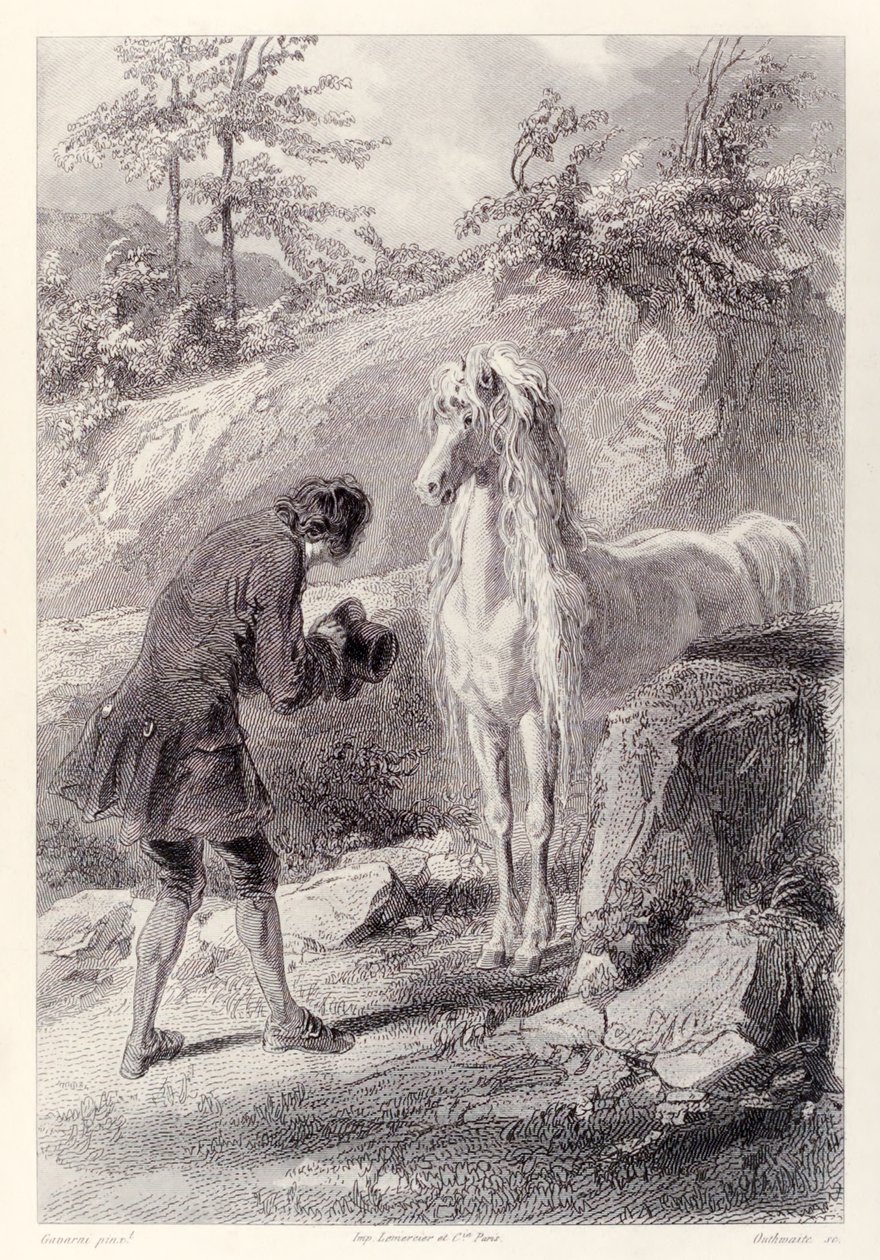 Hesten stoppet og stirret på meg, fra den franske utgaven av Gullivers Travels av Jonathan Swift av Paul Gavarni