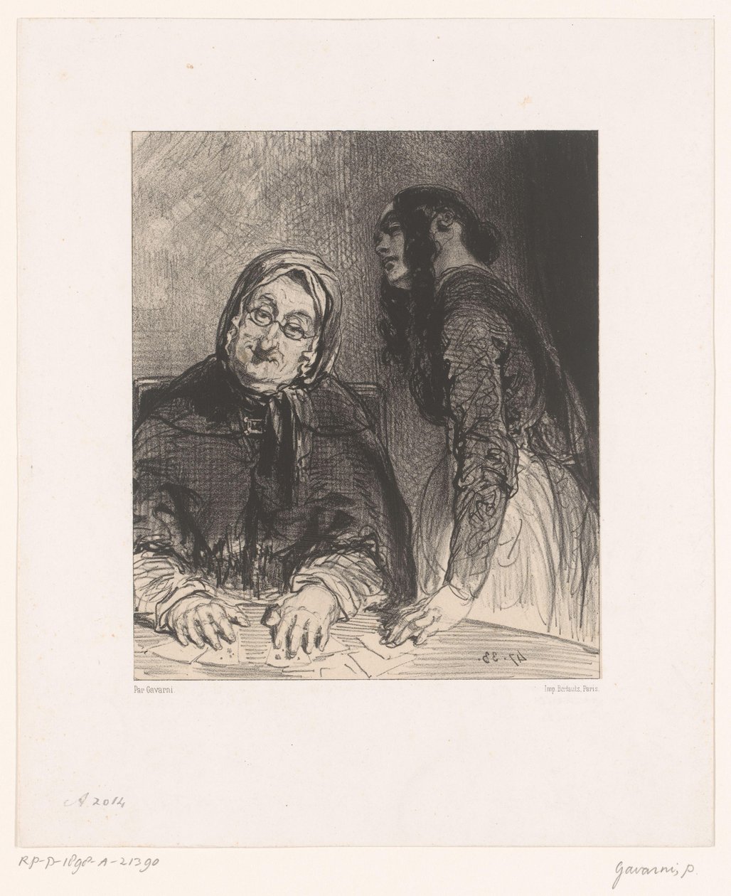 Spåkone med kort Tireuse de cartes Minner om artister (serietittel) Souvenirs d'artistes (serietittel) av Paul Gavarni