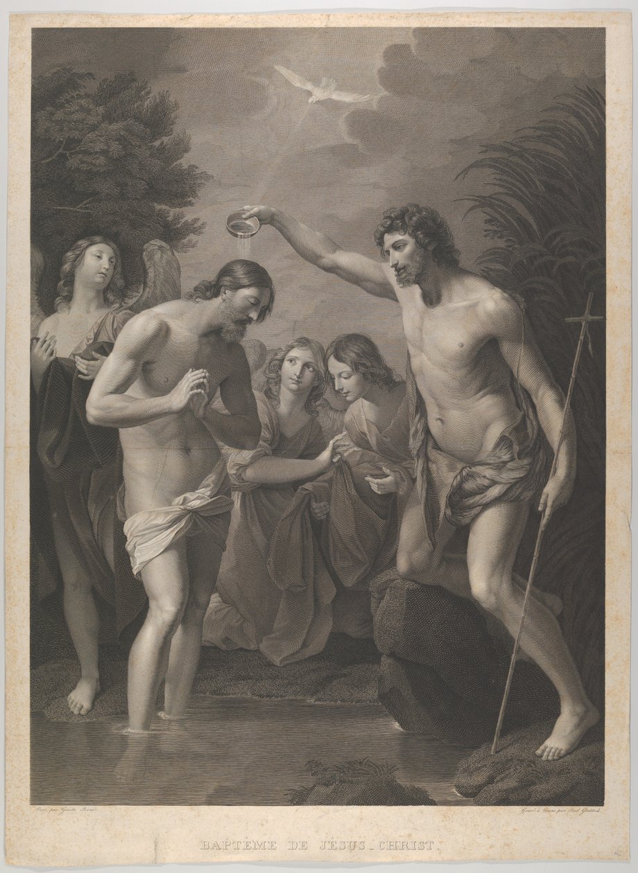 Kristi dåp, døperen Johannes til høyre og Kristus til venstre med sin ..., ca. 1815-72. av Paul Gleditsch
