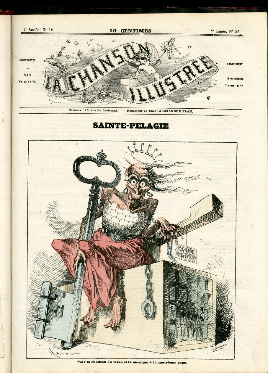 La Chanson illustrée (magasin), nummer 52, satirisk i farger: Sainte Pelagie - Republikaner, Prisons, Sainte Pelagie - Illustrasjon av Hadol (1835-1875) av Paul Hadol