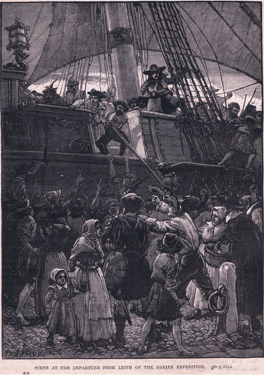 Scene for avgangen fra Leith fra Darien-ekspedisjonen AD 1698 (litho) av Paul Hardy