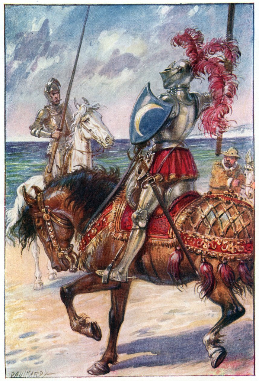 The Knight of the White Moon, illustrasjon fra 'The Adventures of Don Quixote', utgitt av G. Bell und Sons, Ltd., 1911 av Paul Hardy
