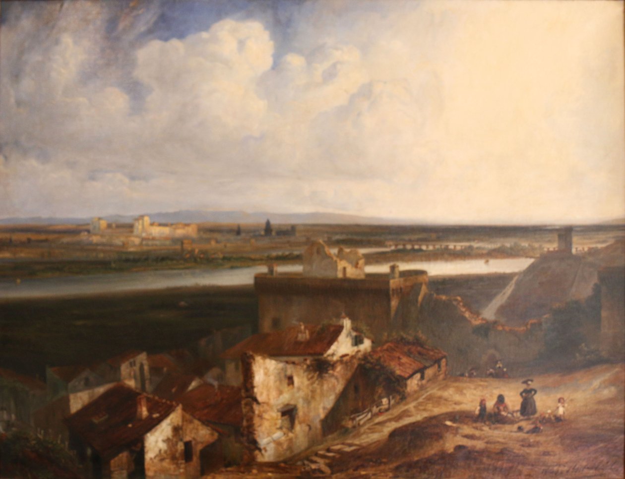 Generell utsikt over Avignon og Villeneuve-les-Avignon, tatt fra innsiden av Fort Saint-Andre av Paul Huet