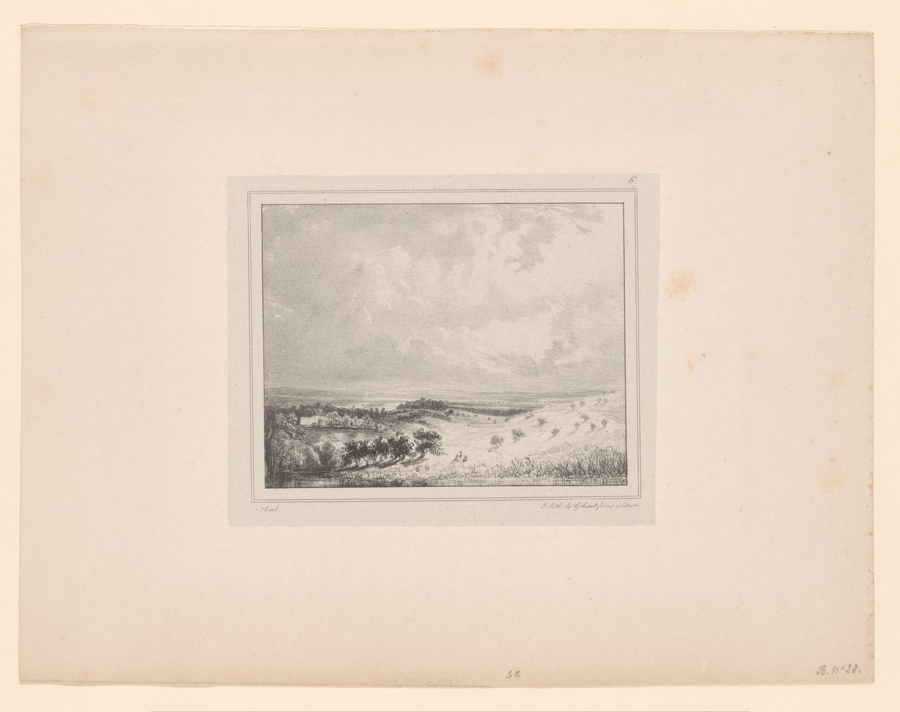 Kupert landskap i sollys firkantet soleil Åtte landskapsforestillinger (serietittel) Huit sujets de Paysage (serietittel) av Paul Huet