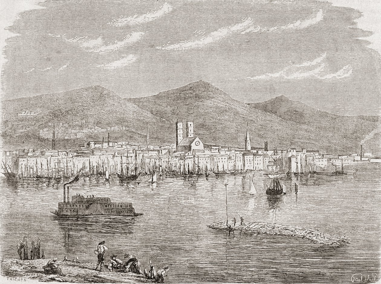 Montreal på 1860-tallet, gravert av Auguste Trichon (f.1814) av Paul Huet