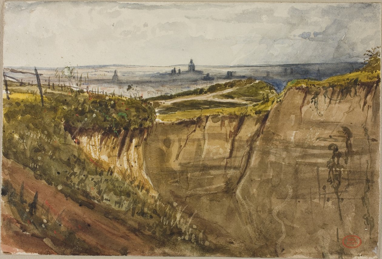 Utsikt over Paris, fra Meudon (akvarell med spor av gouache på papir) av Paul Huet