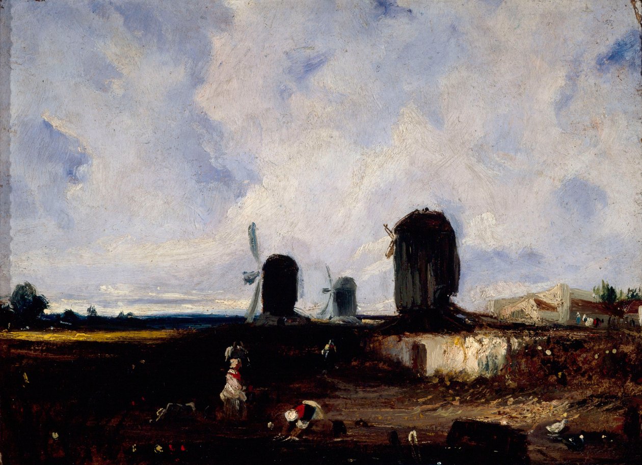 Vindmøller på slettene i Montrouge, ca. 1820 (olje på lerret) av Paul Huet