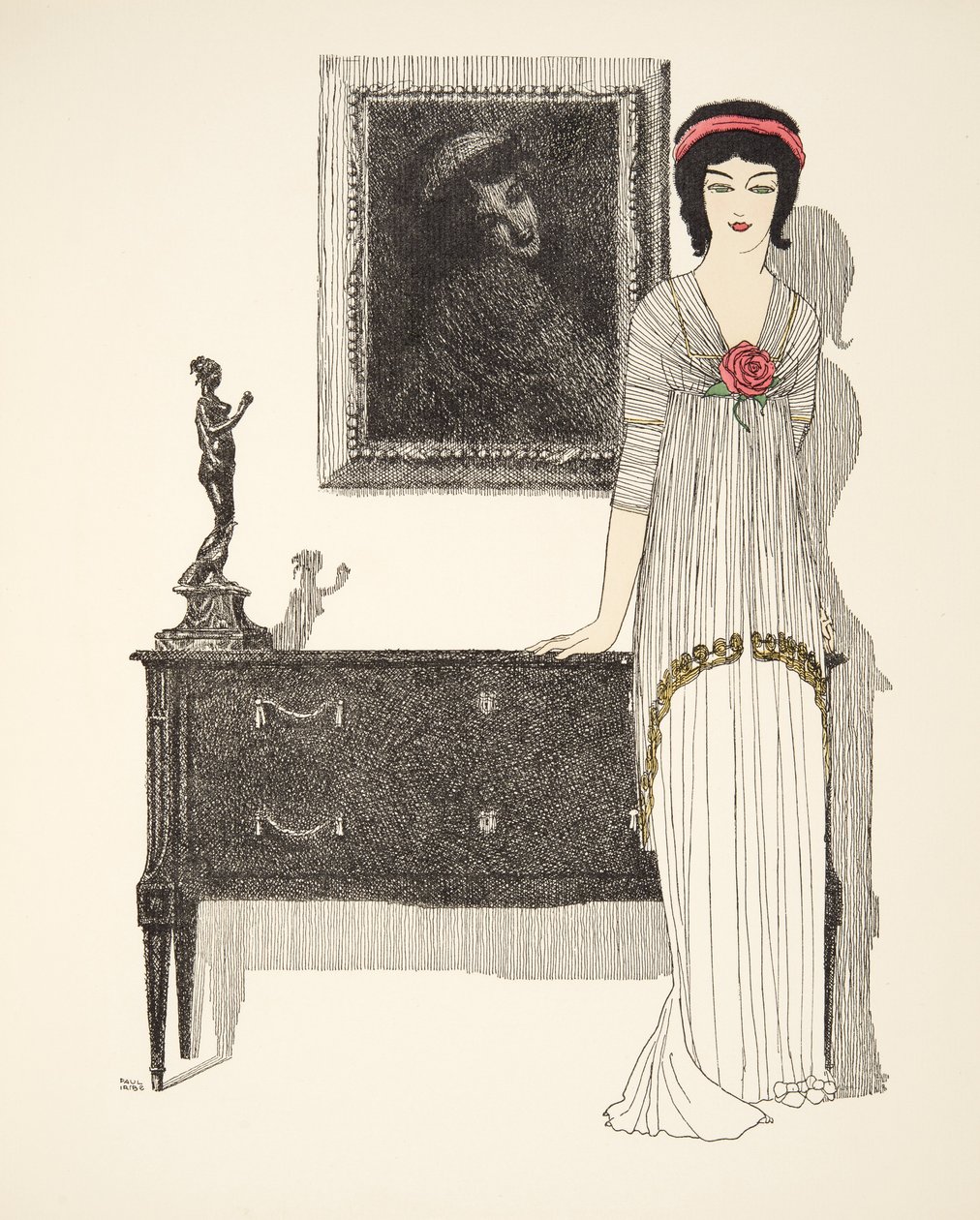 Evening Dress, fra puben Les Robes de Paul Poiret. 1908 (stensiltrykk) av Paul Iribe