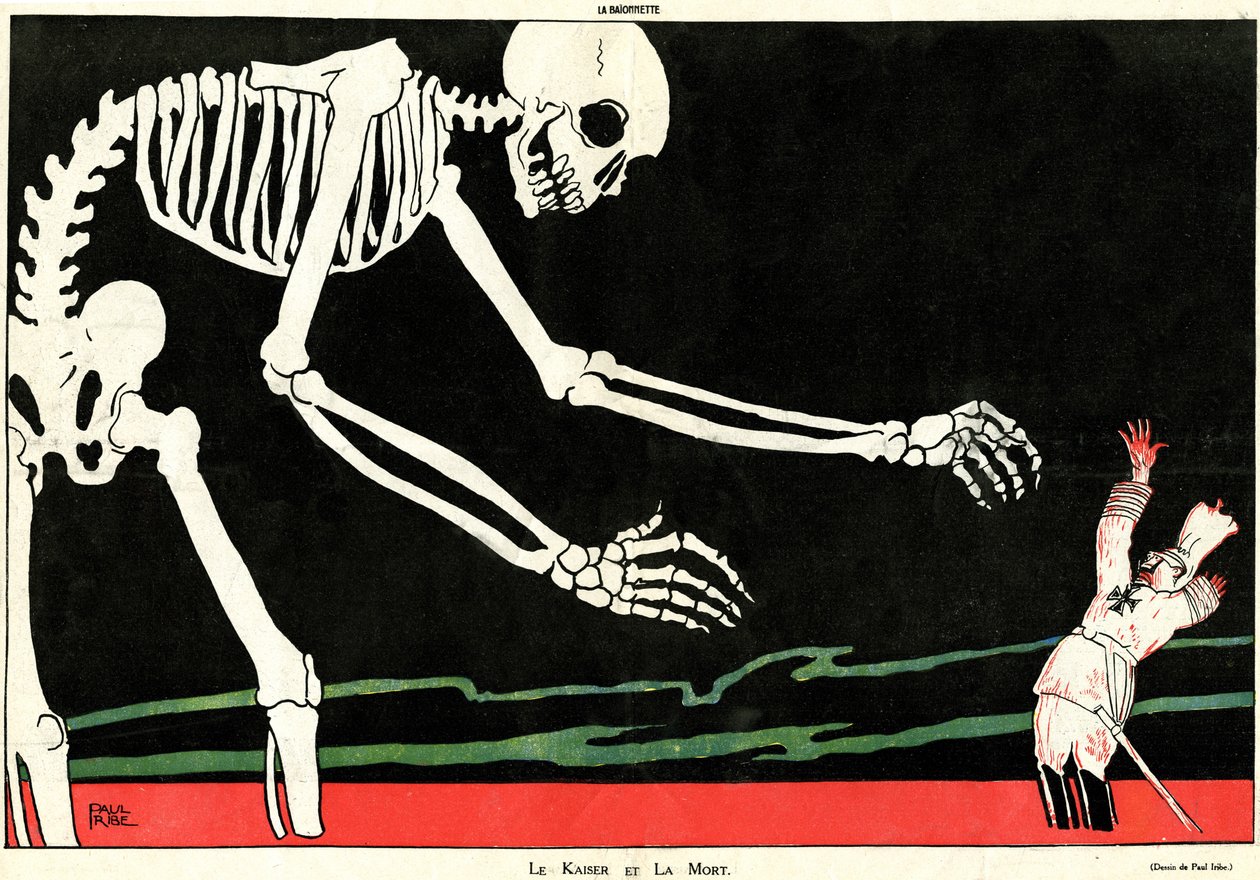 The Kaiser and Death, fra Kamerad!, en spesialutgave av 'La Baionnette', nr. 18, 4. november 1915 (farge litho) av Paul Iribe