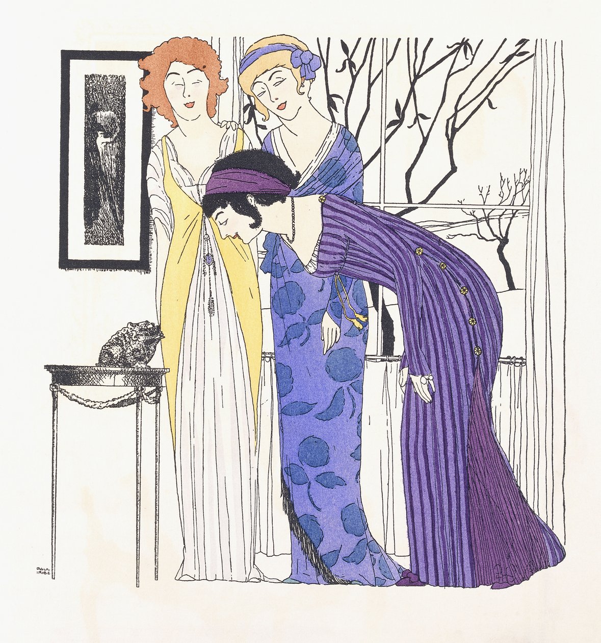 Tre damer og en potensiell Prince Charming (som en frosk) av Paul Iribe