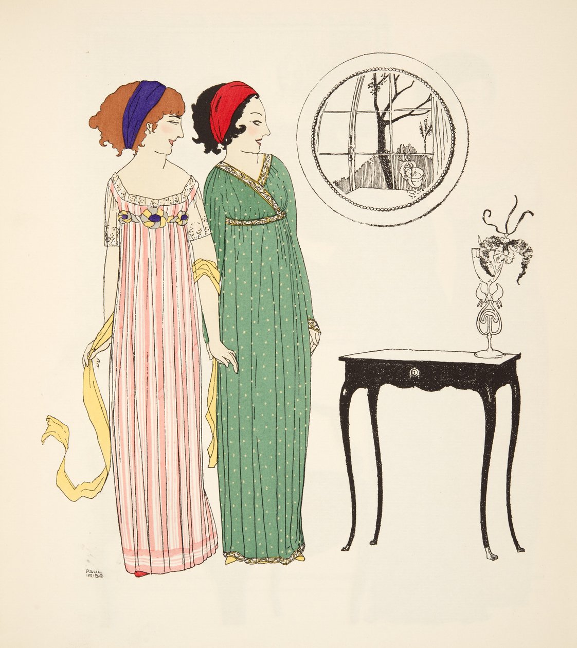 To empire-dagskjoler fra puben Les Robes de Paul Poiret. 1908 (stensiltrykk) av Paul Iribe