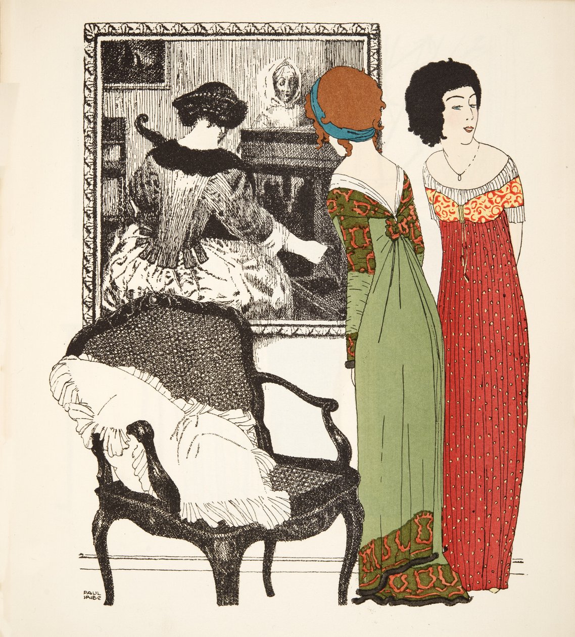 To empire-kjoler fra puben Les Robes de Paul Poiret. 1908 (stensiltrykk) av Paul Iribe