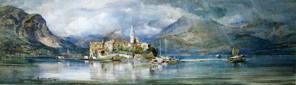 Isola Pescatori (akvarell og kroppsfarge på papir) av Paul Jacob Naftel