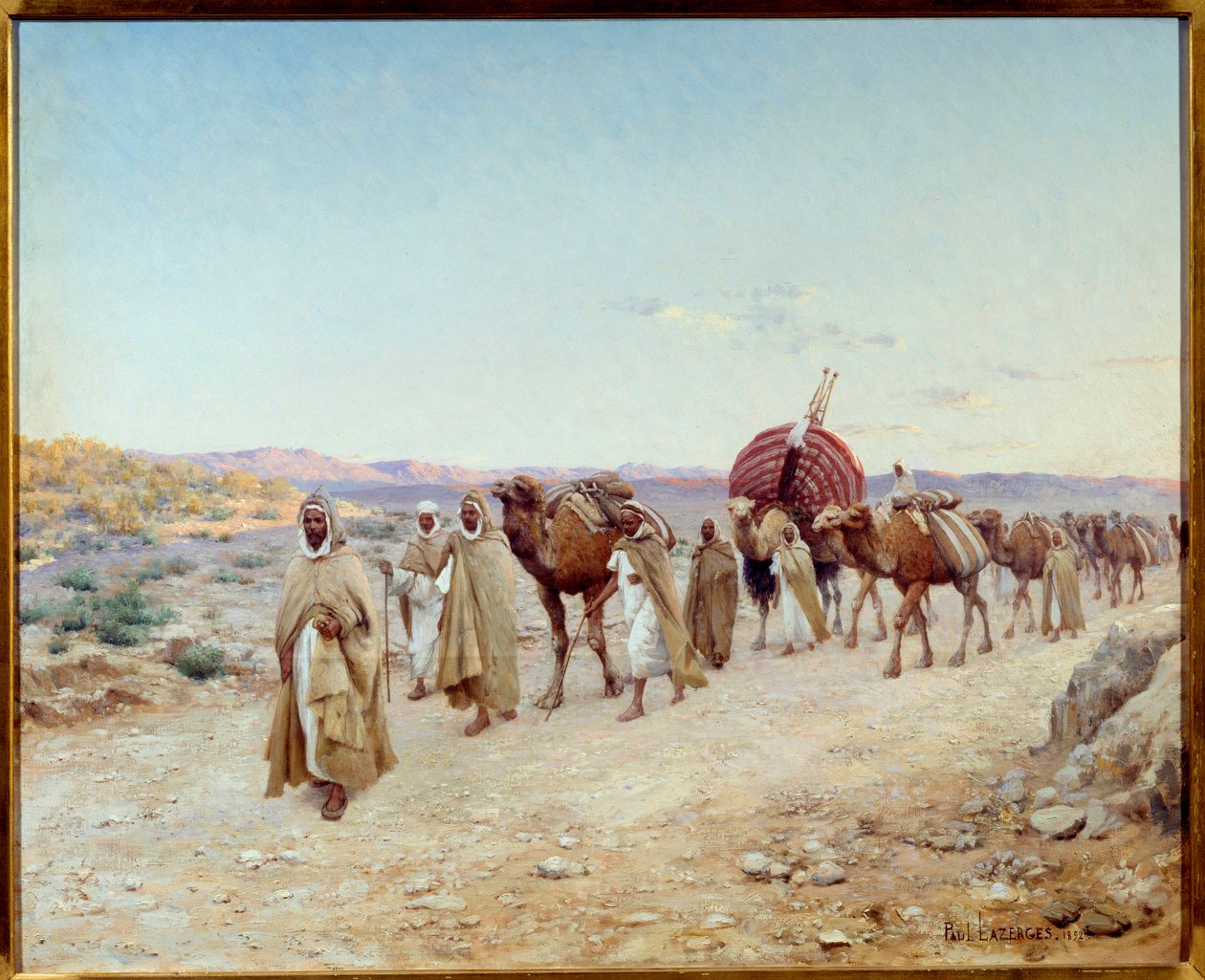 En campingvogn i ørkenen nær Biskra i Algerie i 1892 Maleri av Jean Baptiste Paul Hippolyte Lazerges, dit Paul Lazerges (1845-1902) 1892 Søn. 0,81x1,01 m Nantes, musee des Beaux Arts - En campingvogn i ørkenen nær Biskra, Algerie av Paul John Baptiste Lazerges