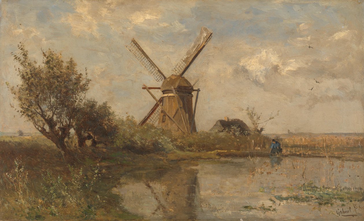 Vindmølle på en dam av Paul Joseph Constantin Gabriël (signed by artist)