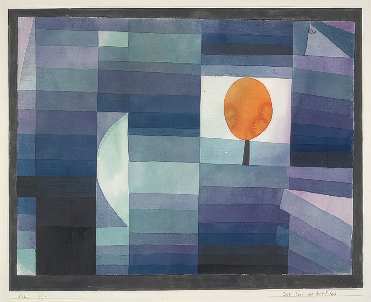 Høstens budbringer (grønn / lilla gradering med oransje aksent). 1922 av Paul Klee