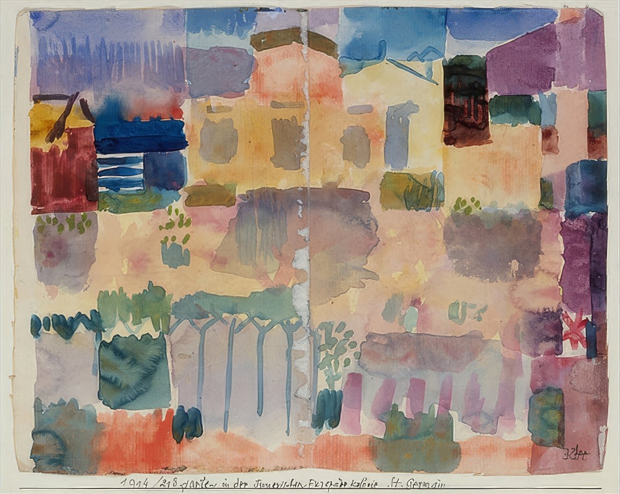 Hage i St. Germain, det europeiske kvarteret nær Tunis. 1914 av Paul Klee