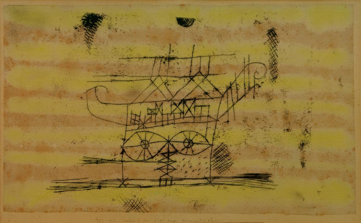 Stillas for hodet til en monumental skulptur av Paul Klee