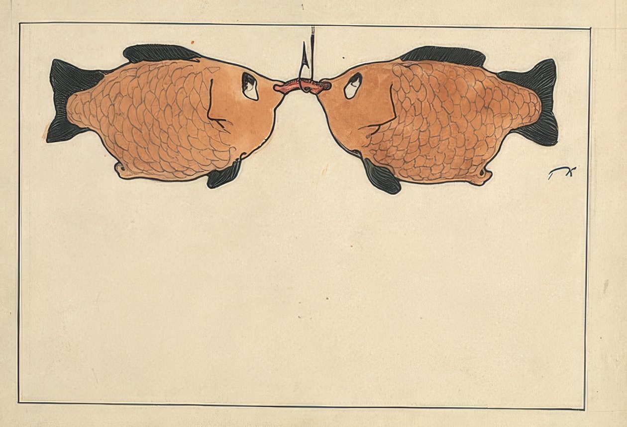 Uten tittel (to fisk, en fiskekrok, en orm). 1901 av Paul Klee