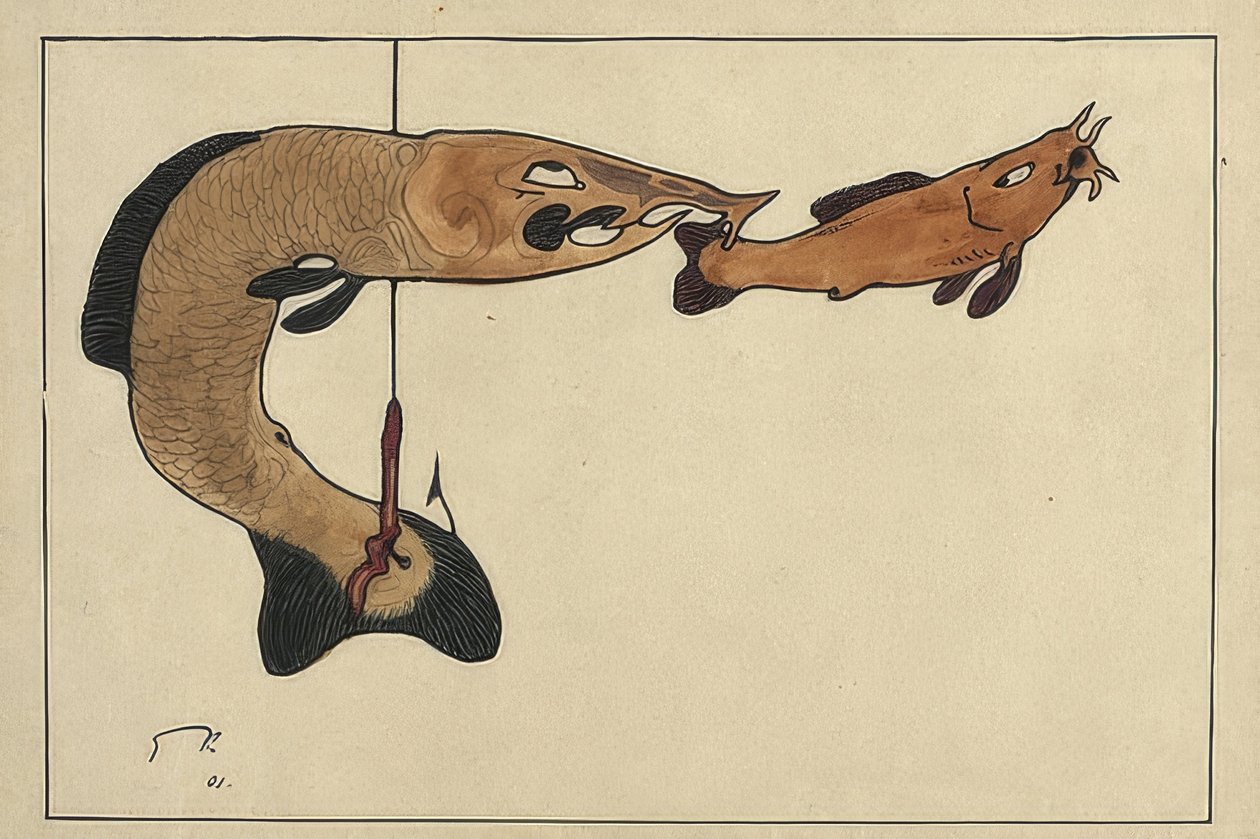 Uten tittel (to fisk, en på krok). 1901 av Paul Klee