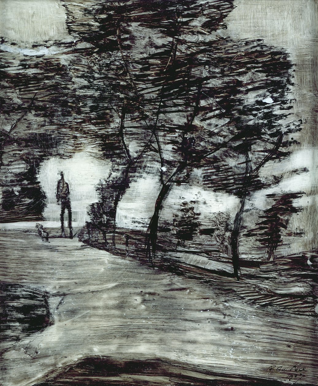Parksti, med høy mann og hund av Paul Klee