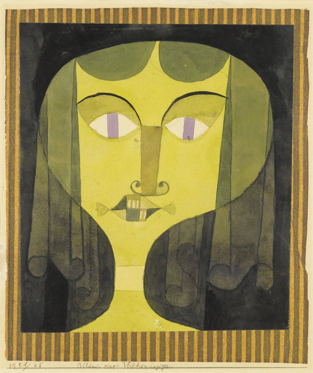 ""Portrett av en fiolett-øyd kvinne"" (Portrett av en fiolett-øyd kvinne) Akvarell av Paul Klee (1879-1940) - 1921 - Størrelse 22,1x19 cm Privat samling av Paul Klee