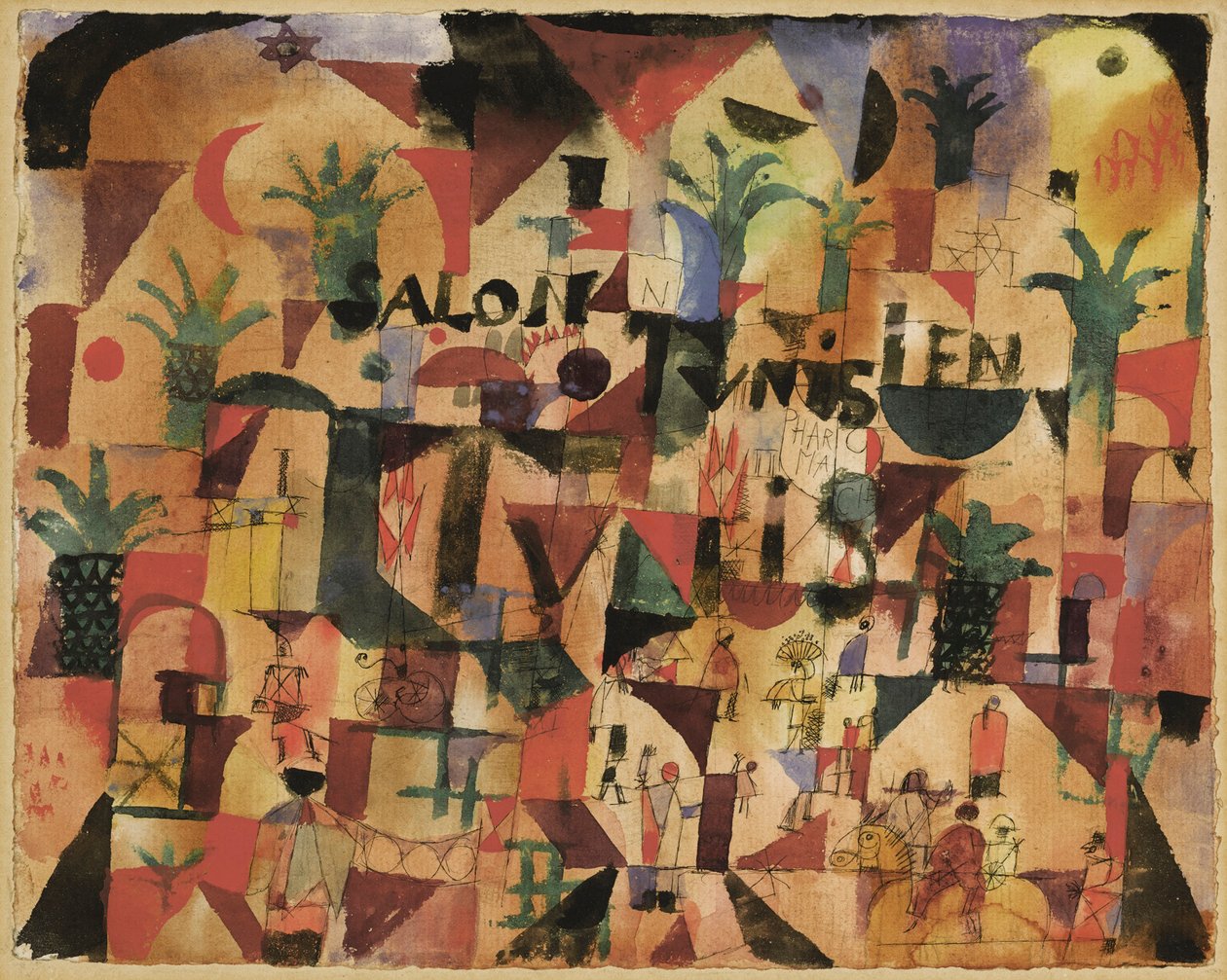Tunisisk salongtrafikk på Boulevard Tunis, 1918. av Paul Klee