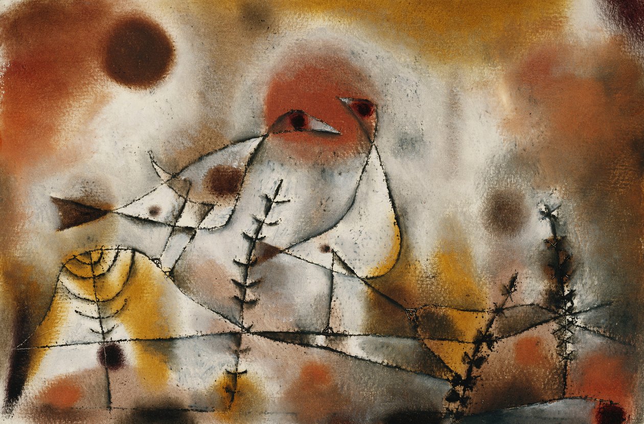 Snøhøner; Schneehuhn, ca. 1920 (gouache, penn og blekk og pensel på papir) av Paul Klee