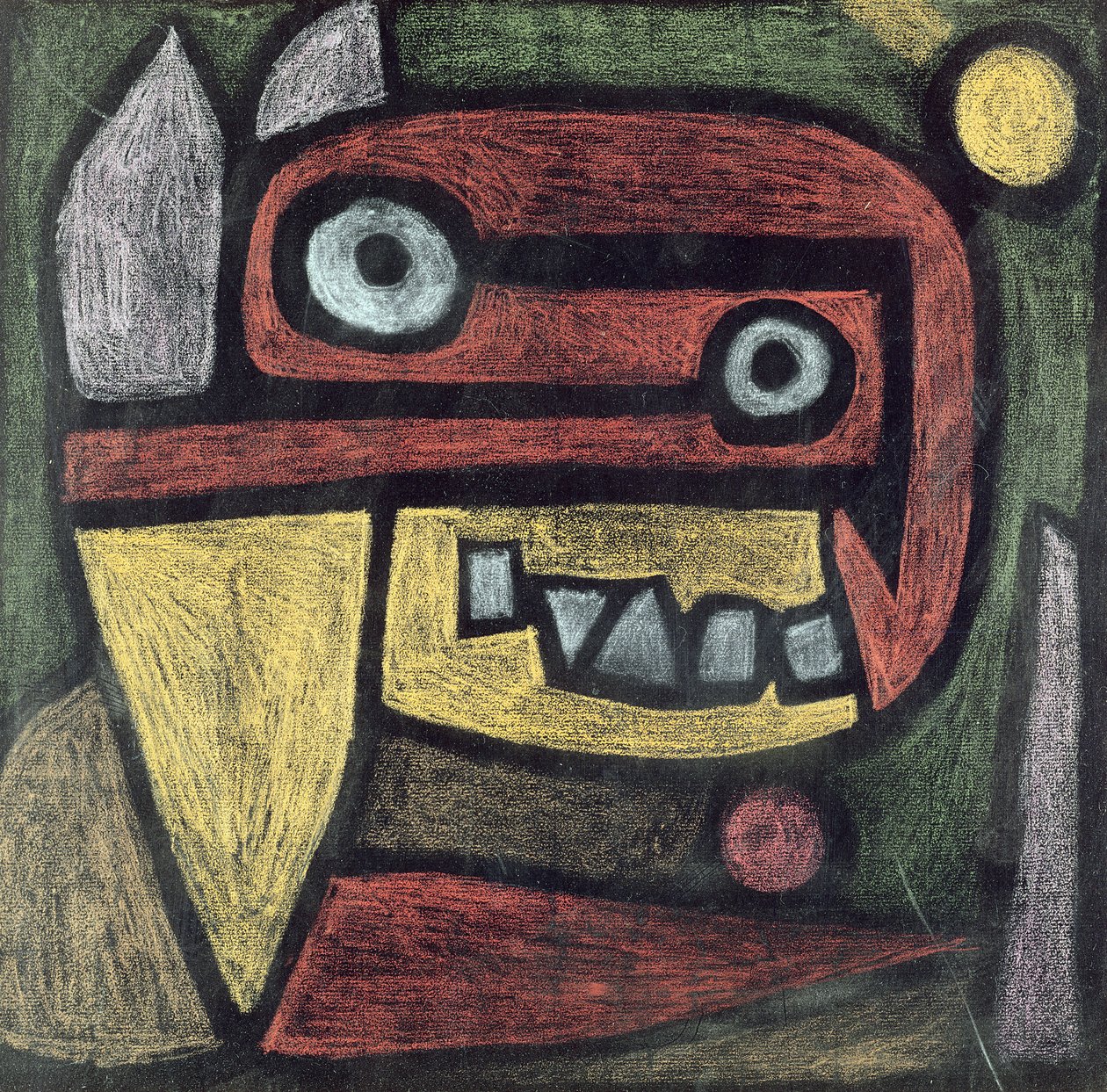 Uten tittel (Maske: vilt dyr) ca. 1939 (farget blyant og farget lim på papir) av Paul Klee