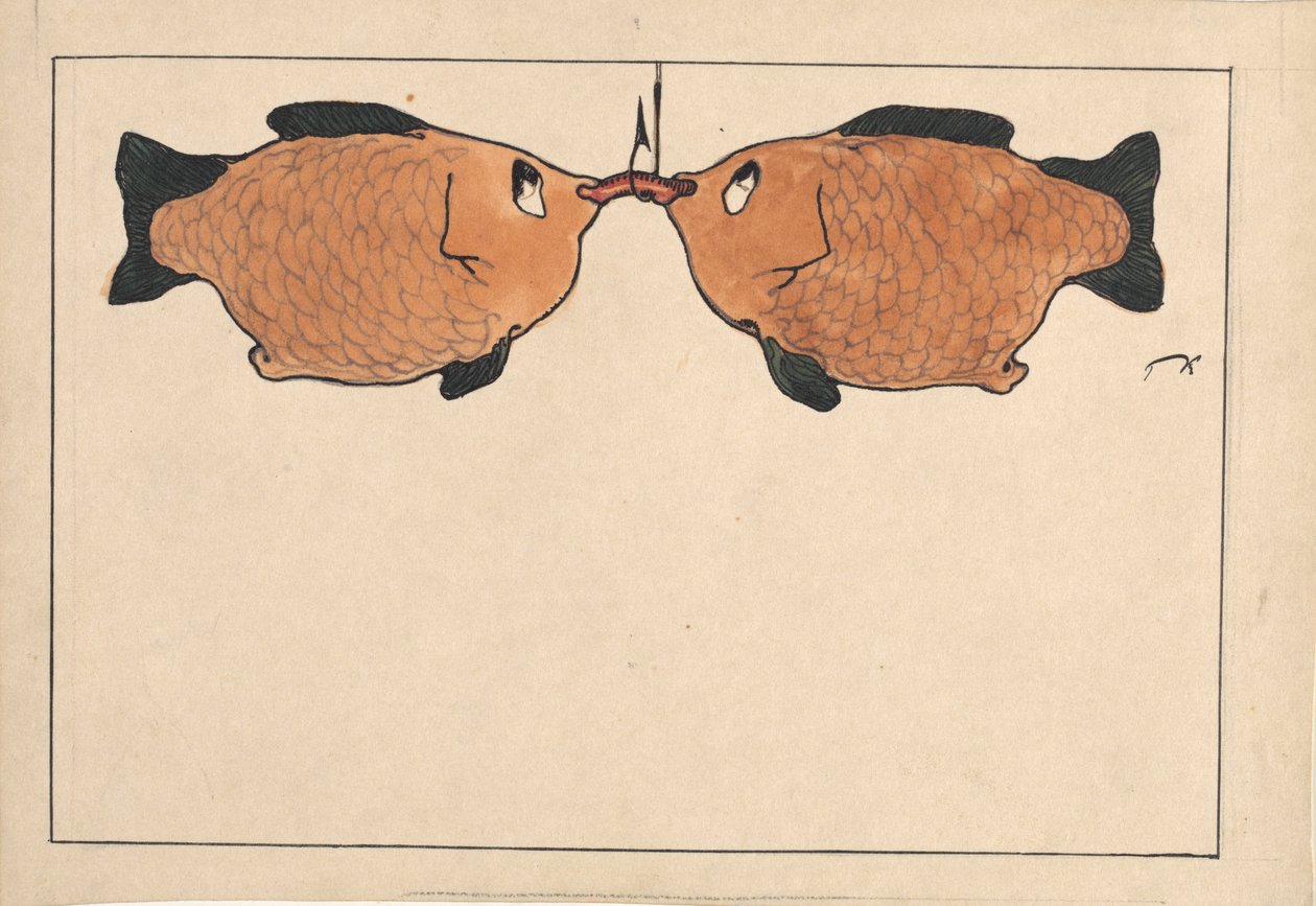 Uten tittel To fisker, en krok, en orm, 1901. av Paul Klee
