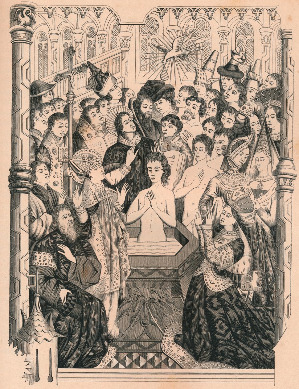 Dåp av kong Clovis I, 1400-tallet, 1849. av Paul Lacroix